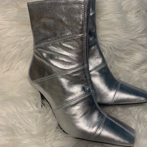 Silver metallic leather boots